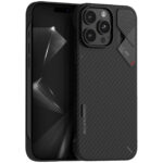 Husa pentru iPhone 16 Pro Max din fibra de aramida, Aulumu A16, Ultra slim, compatibila MagSafe, Racire activa CoolHyper, Cadru camera din Aluminiu, Design rezistent la socuri, Disipare caldura, Protectie premium, Negru