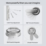 Suport Magnetic pentru telefon 8 in 1, Aulumu G05 Pro, Compatibil MagSafe, Rotire 360°, Reglaj unghi 0-80°, Prindere magnetica puternica 25N, Kit de scule integrat, Cutter, Surubelnita, Pila, Mini fierastrau si pin SIM, Suport birou, Inel ergonomic, Compact si portabil, Argintiu - imagine 4