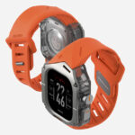 Set Husa si Curea pentru Apple Watch Ultra 1/2/3, Aulumu A01, din Titanium si cauciuc, Rezistenta la socuri, Butoane metalice tactile, Protectie 360°, Banda FKM elastica si durabila, Rezistenta la apa si transpiratie, Design premium, Portocaliu - imagine 3