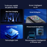 Incarcator 45W Turbo Fast Charge GaN cu Afisaj Digital TFT DaDen, 1x USB Type-C, Incarcare Rapida Power Delivery PD 3.2 AVS, Monitorizare Putere si Temperatura, Protectie Inteligenta, Gri - imagine 9