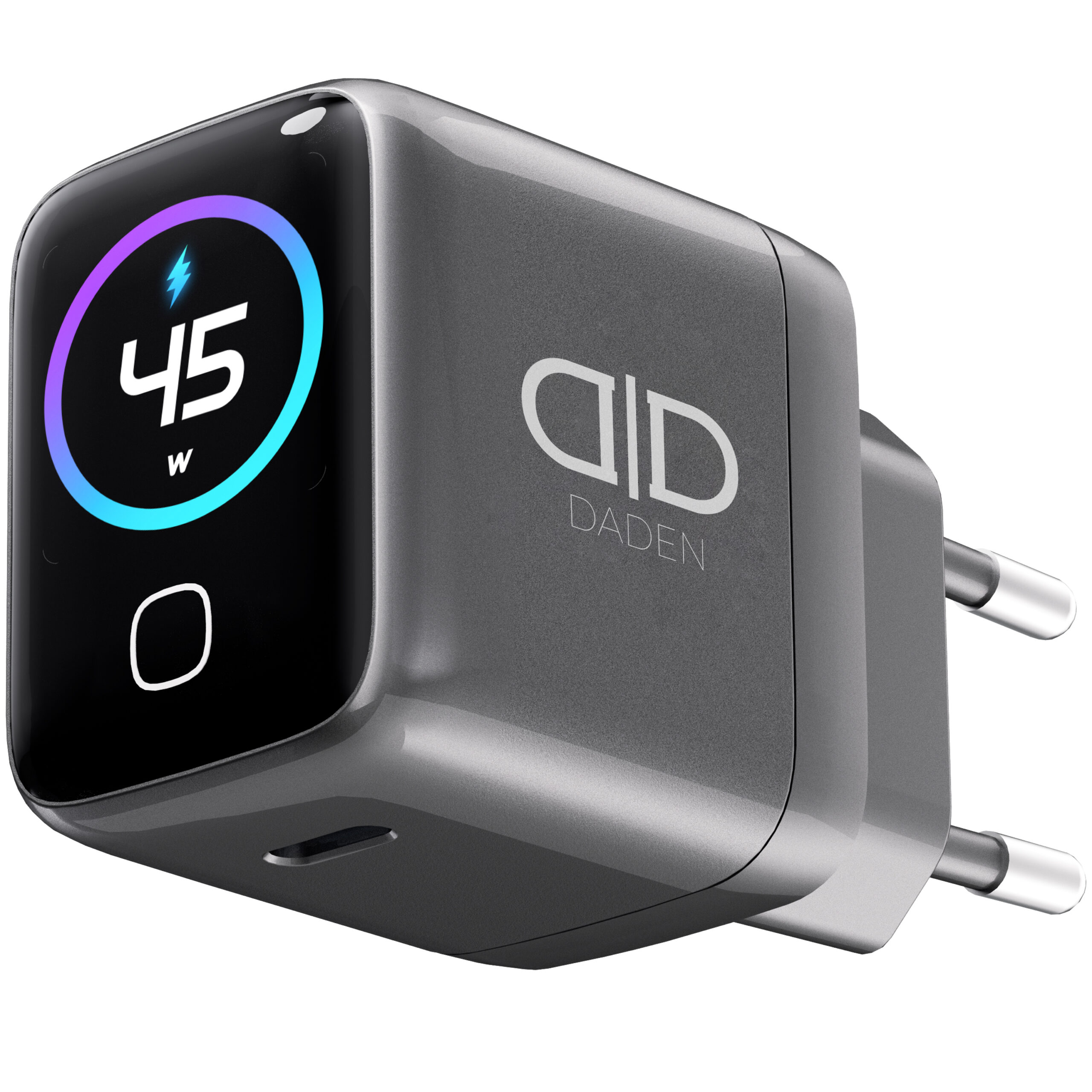 45W with LOGO copy Incarcator 45W Turbo Fast Charge GaN cu Afisaj Digital TFT DaDen, 1x USB Type-C, Incarcare Rapida Power Delivery PD 3.2 AVS, Monitorizare Putere si Temperatura, Protectie Inteligenta, Gri - imagine 1