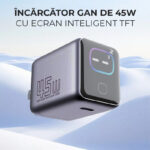Incarcator 45W Turbo Fast Charge GaN cu Afisaj Digital TFT DaDen, 1x USB Type-C, Incarcare Rapida Power Delivery PD 3.2 AVS, Monitorizare Putere si Temperatura, Protectie Inteligenta, Gri - imagine 7